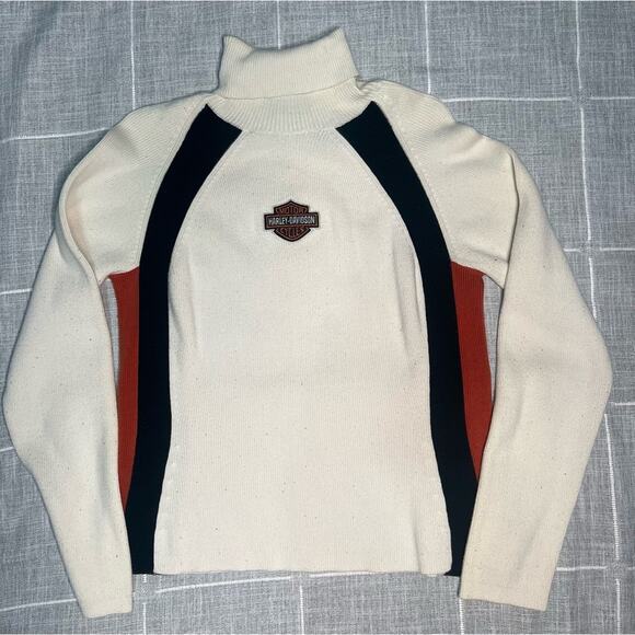 Harley Davidson Turtle Neck Y2K Ribbed Sweater Large Colorblock Biker - Picture 1 of 11